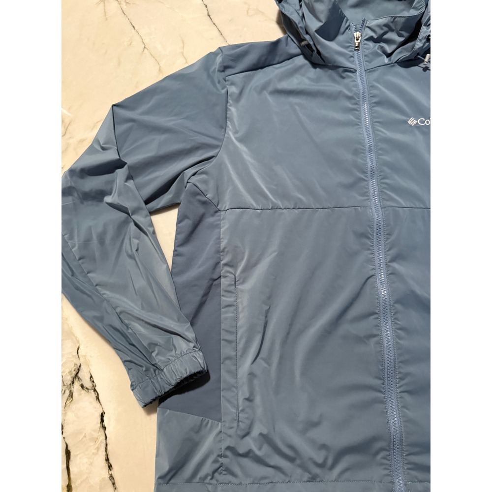 Columbia Mens Hooded Windbreaker Jacket Slate Blue Full Zip Lightweight M - Picture 2 of 12